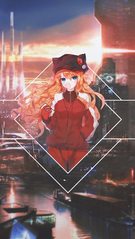 Anime Girl in Red Jacket — Dramatic, Sunset