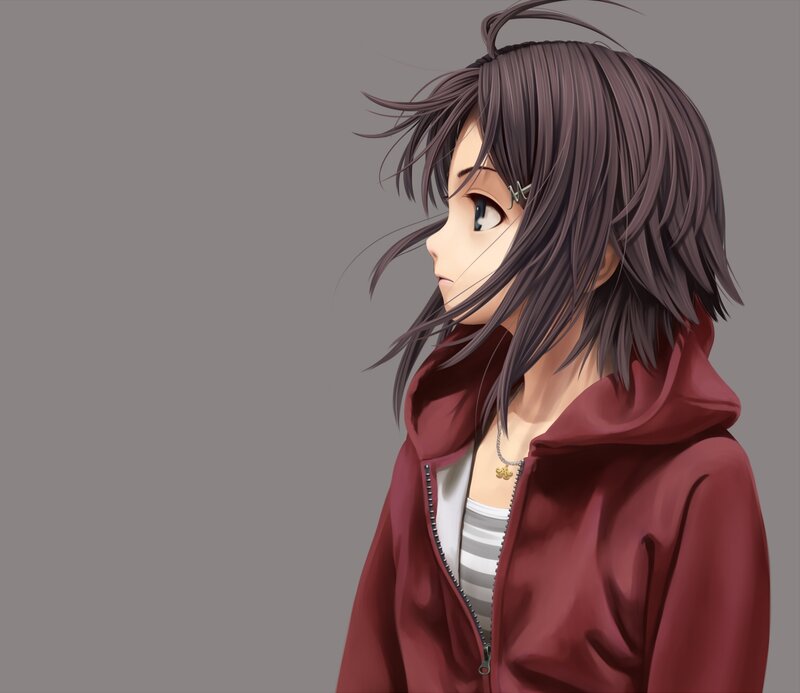 Anime Girl in Red Jacket — Gray