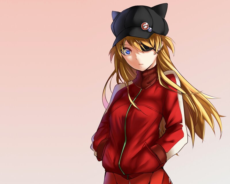 Anime Girl in Red Jacket — Neutral, Cat-ear Hat