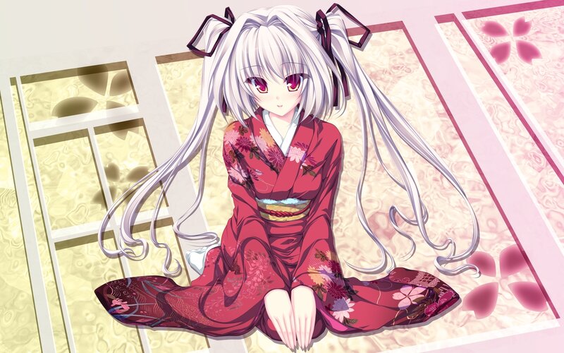 anime girl in red kimono