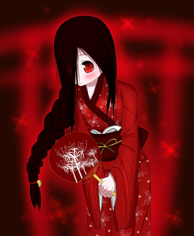 anime girl in red kimono