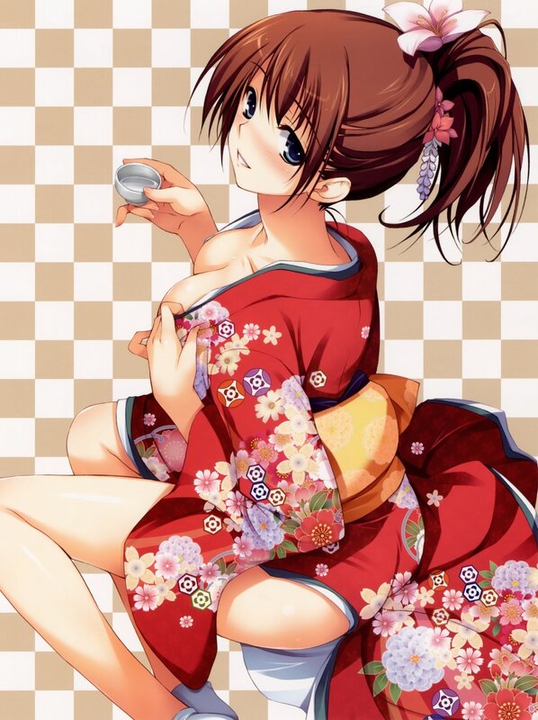 anime girl in red kimono