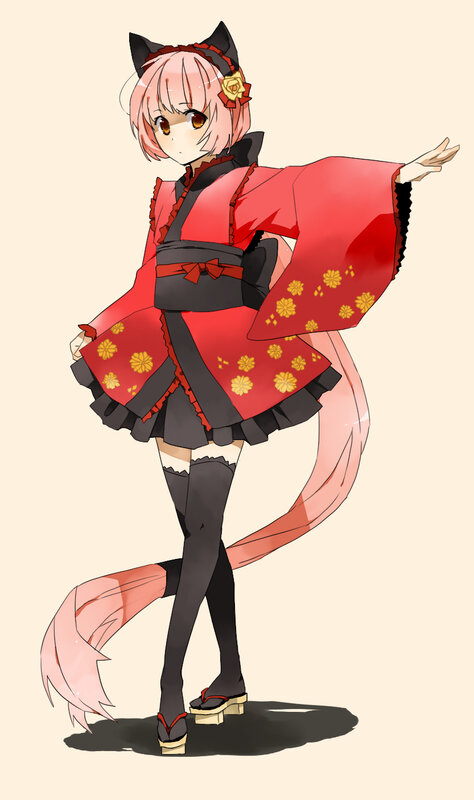 anime girl in red kimono