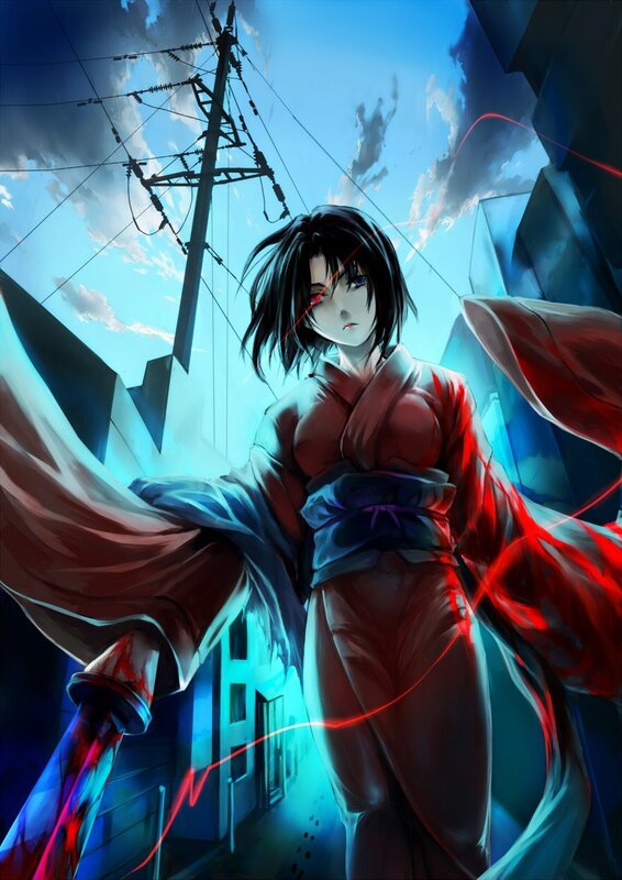 anime girl in red kimono