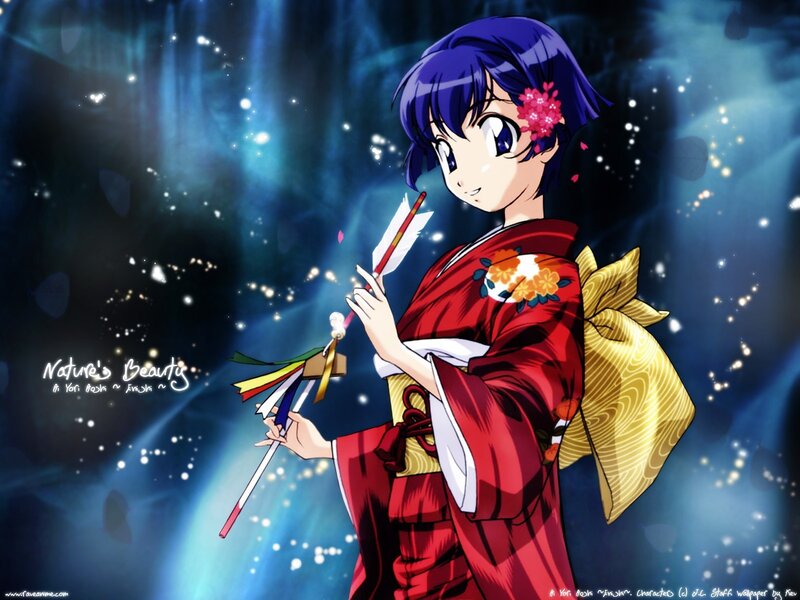 Anime girl in red kimono