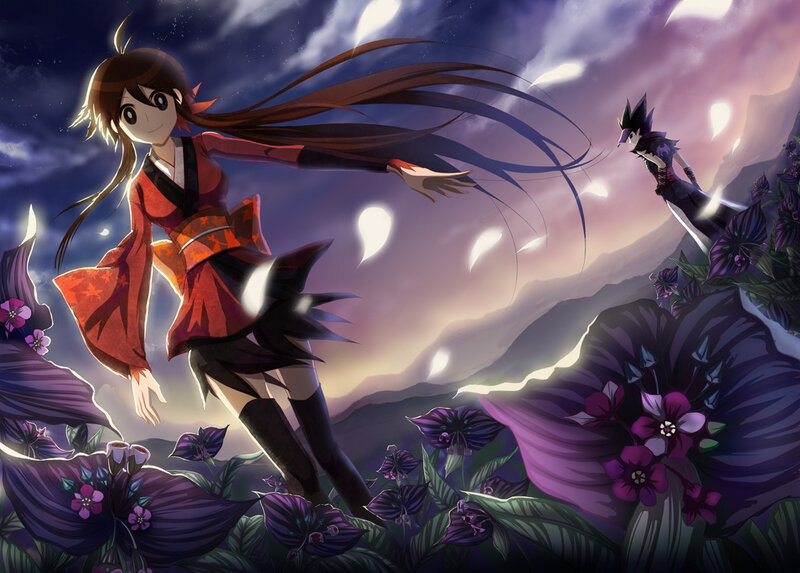 Anime girl in red kimono