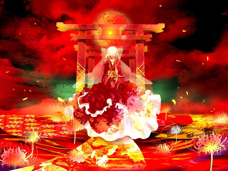 Anime girl in red kimono