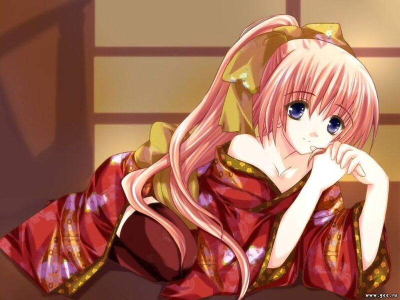 anime girl in red kimono