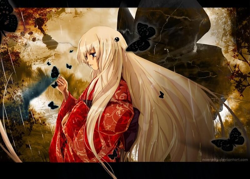 Anime girl in red kimono