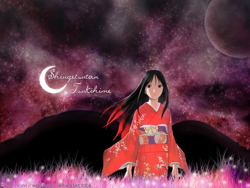 Anime girl in red kimono