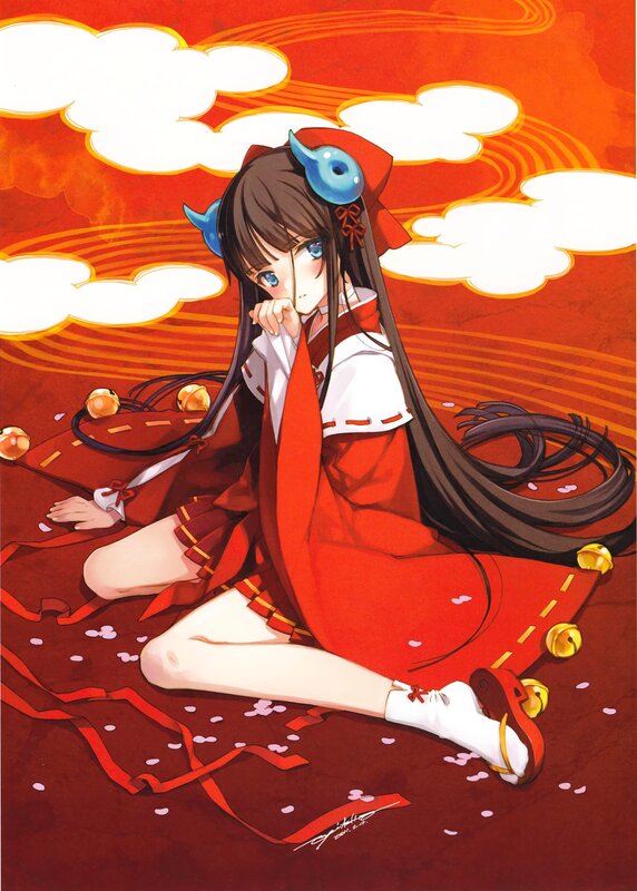 Anime girl in red kimono