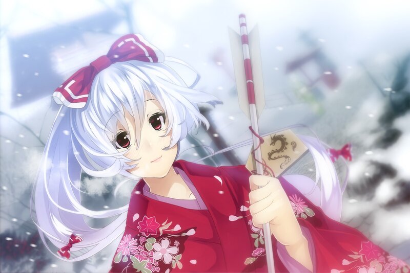 anime girl in red kimono