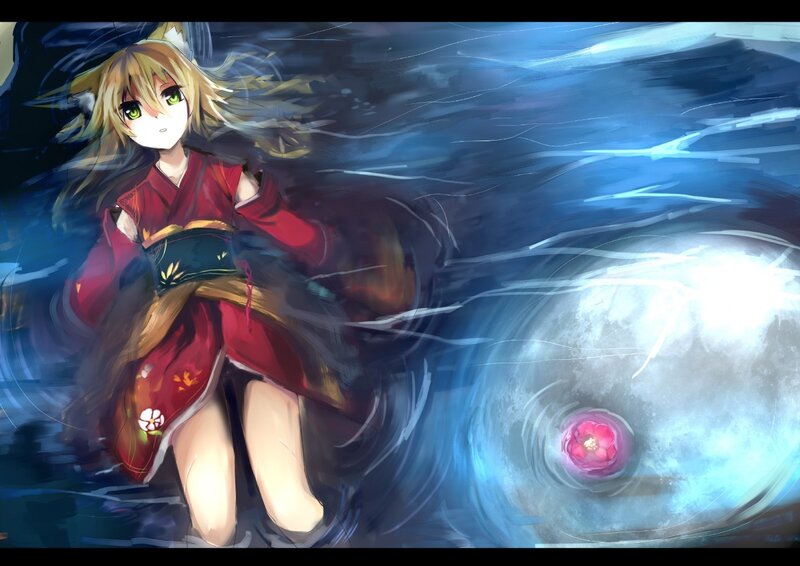 Anime girl in red kimono