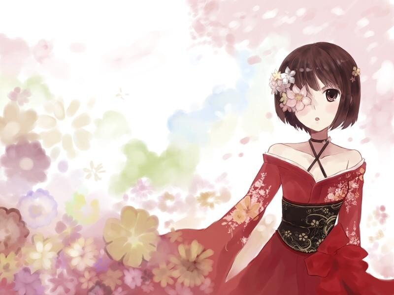anime girl in red kimono