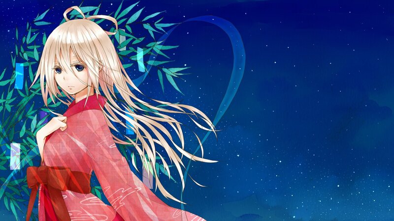 Anime girl in red kimono