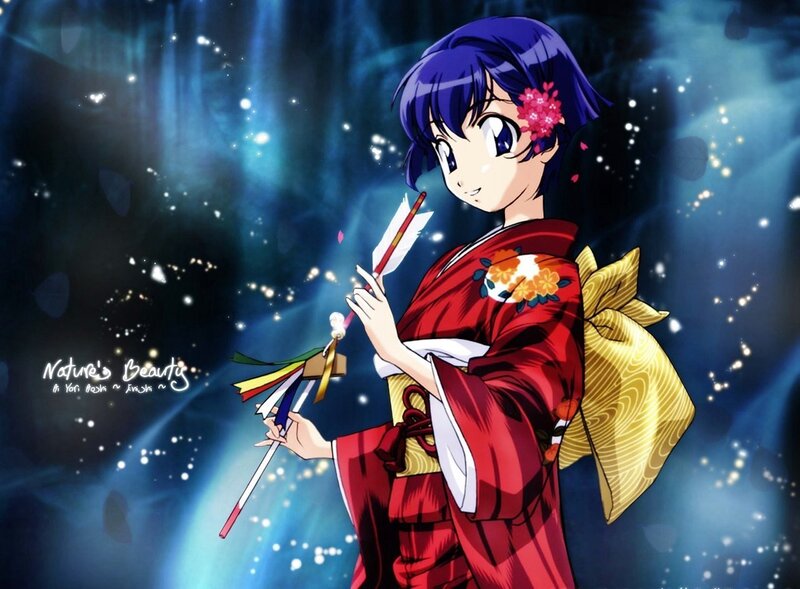 Anime girl in red kimono