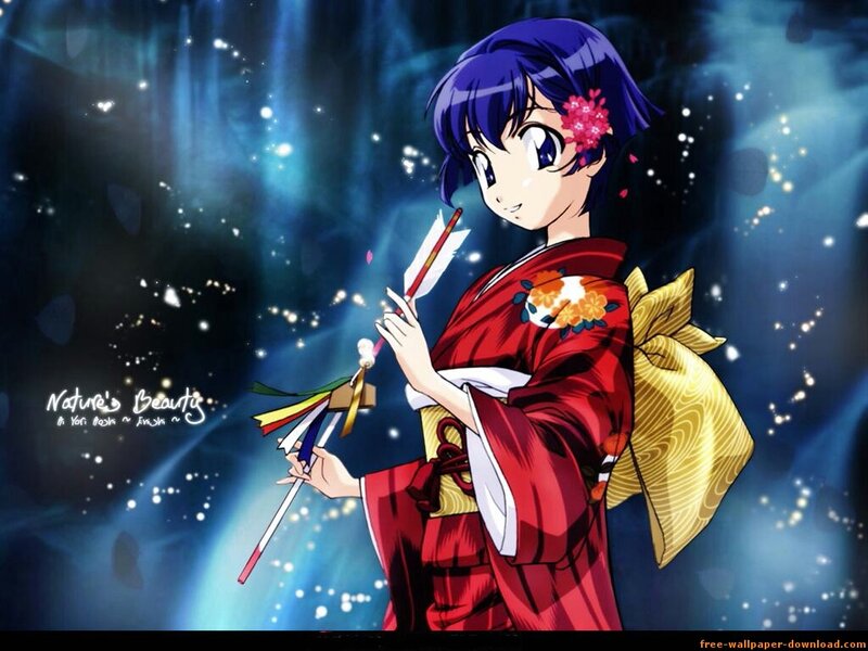 Anime girl in red kimono