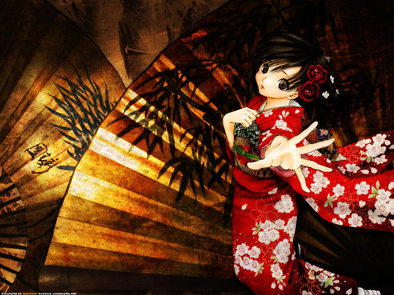 anime girl in red kimono