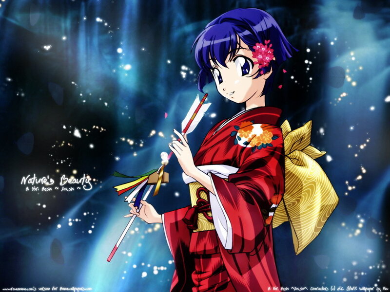 Anime girl in red kimono