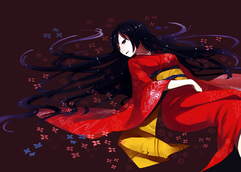 anime girl in red kimono