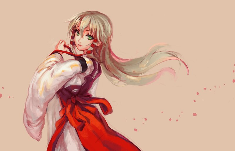 Anime Girl in Red Kimono — Beige
