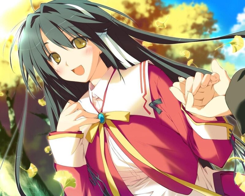 Anime Girl in Red Kimono — Cheerful
