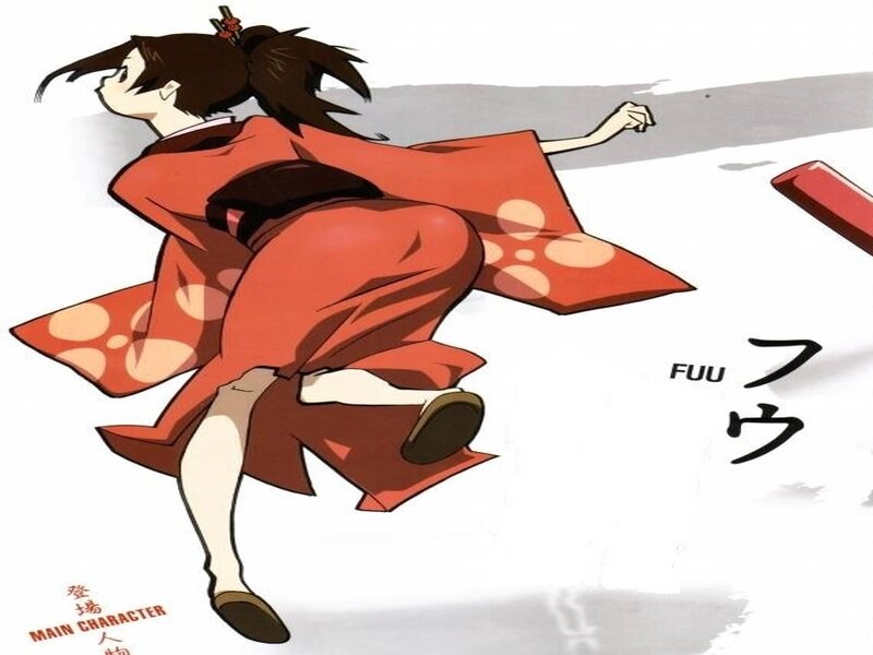 Anime Girl in Red Kimono — Dynamic