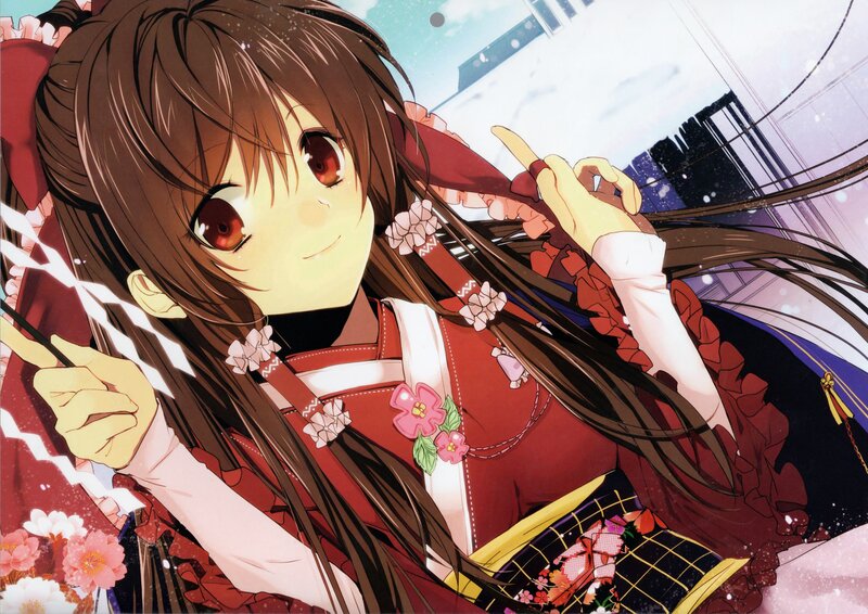 Anime Girl in Red Kimono — Playful
