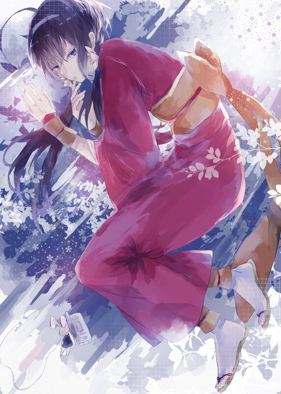 Anime Girl in Red Kimono — Serene, Spring
