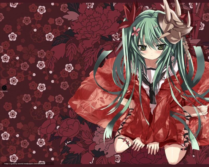 Anime girl in red kimono