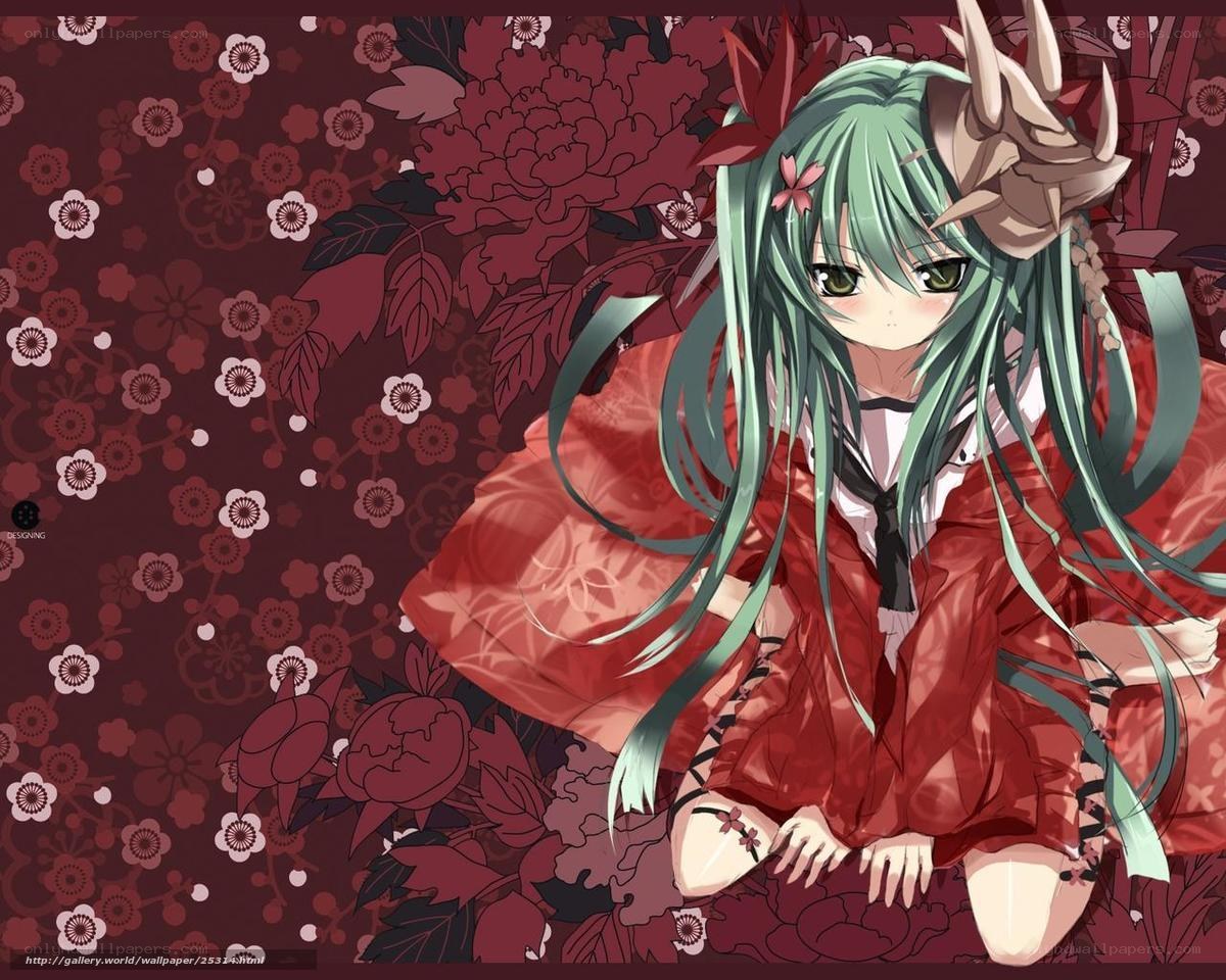 Anime girl in red kimono