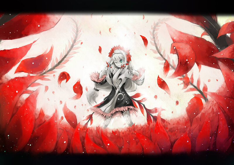 Anime Girl in Red Leaves