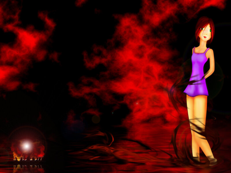 Anime girl in red mist