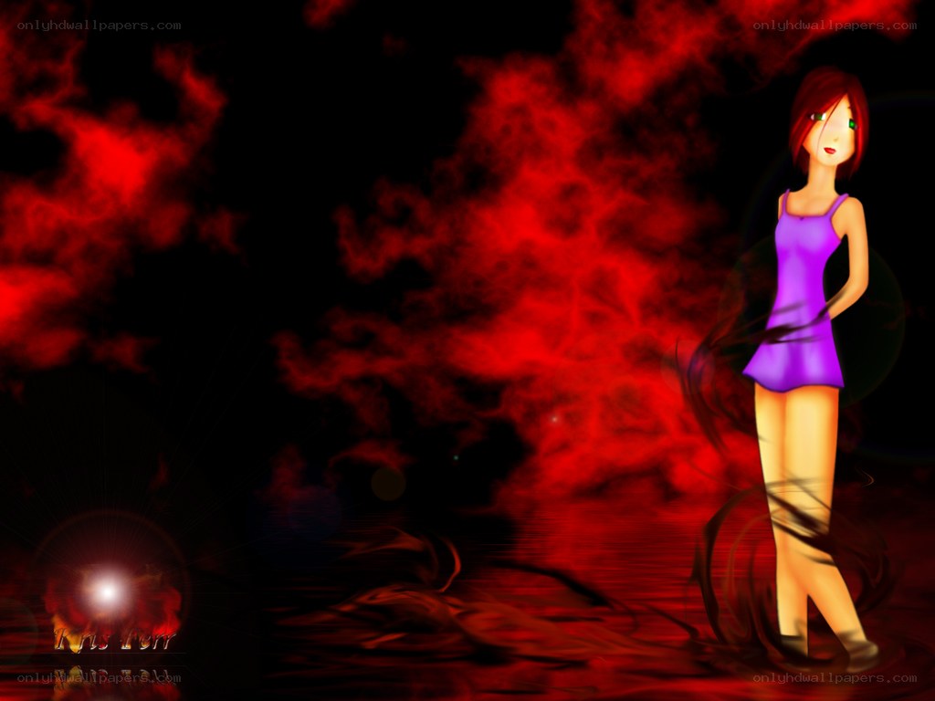 Anime girl in red mist
