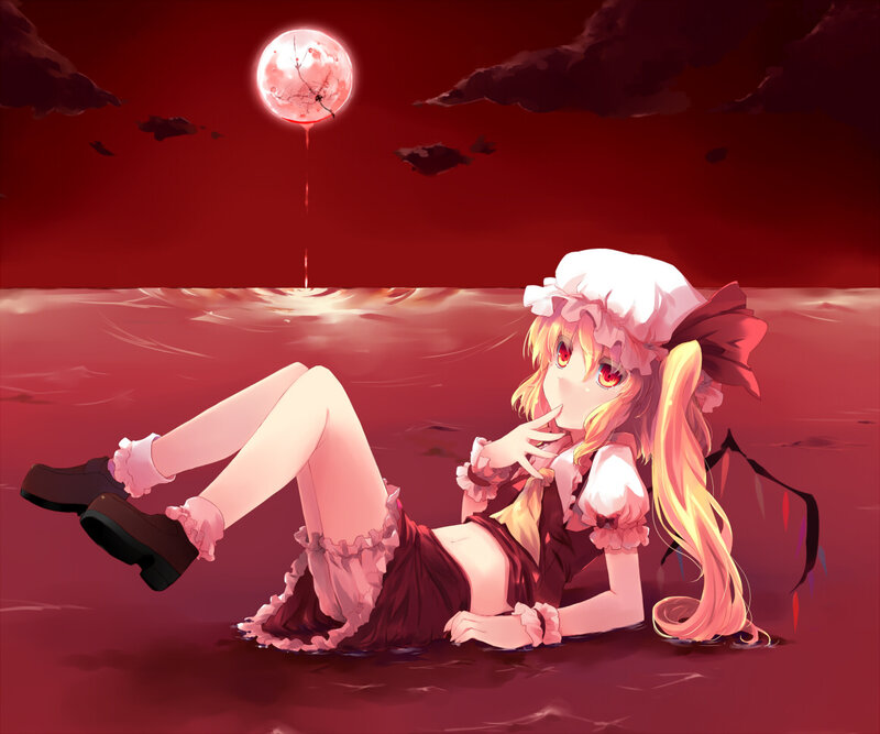 Anime girl in red moonlight