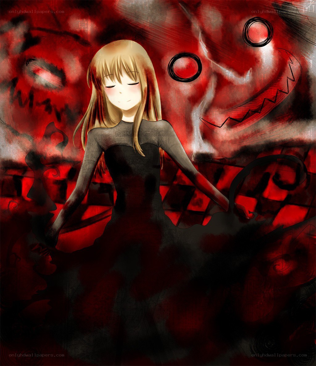 Anime girl in red nightmare