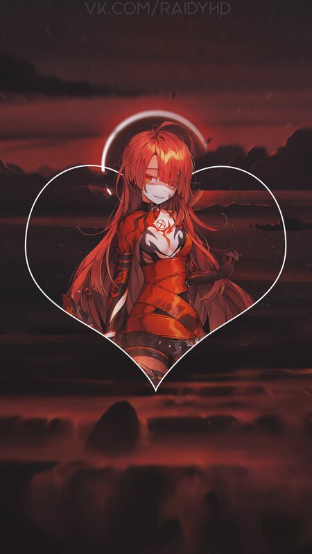 Anime Girl in Red Outfit — Dramatic, Night, Digital Art, Heart Shape