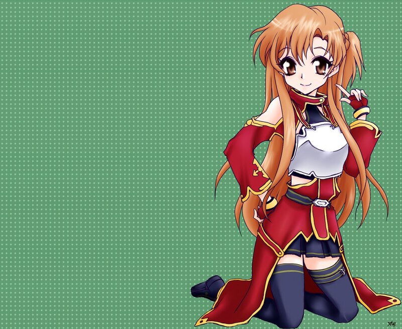 Anime Girl in Red Outfit — Green, Playful