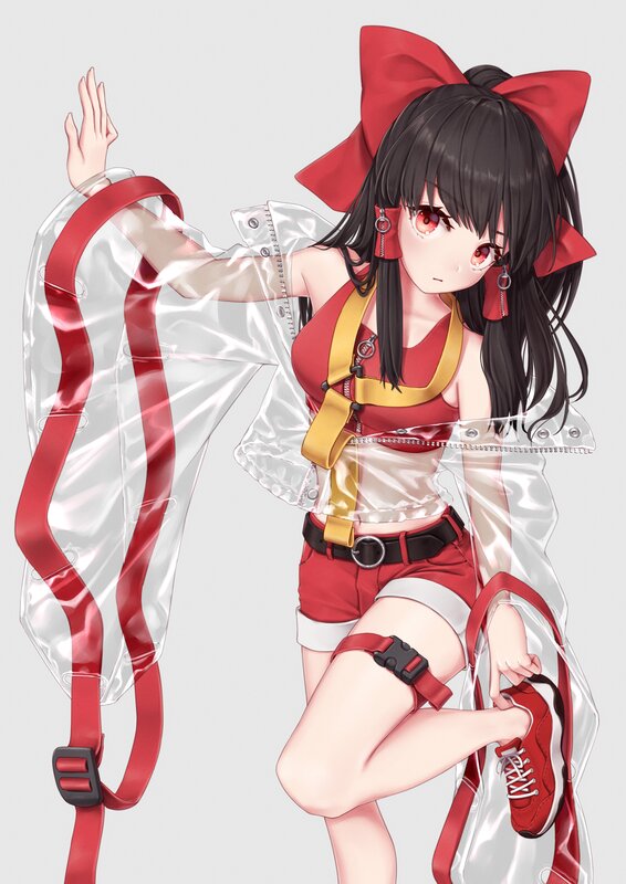 Anime Girl in Red Outfit — Playful, Digital Art, Red Bow, Transparent Jacket