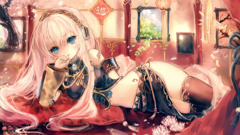 anime girl in red room