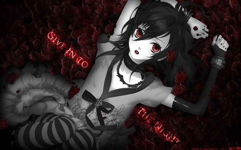 anime girl in red roses
