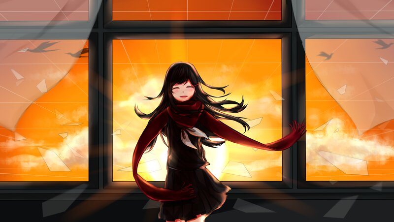 Anime Girl in Red Scarf — Orange