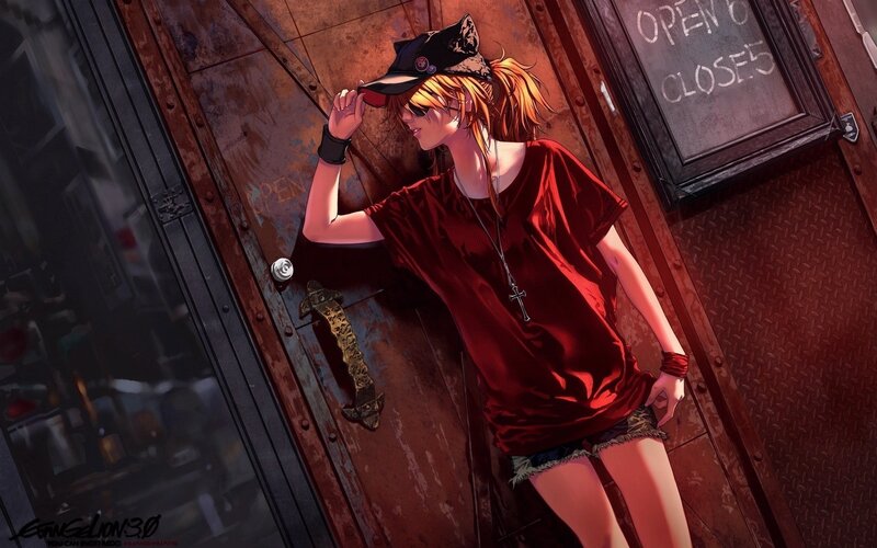 Anime girl in red shirt
