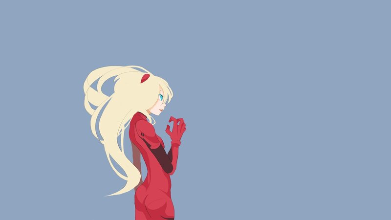 Anime Girl in Red Suit — Blue, Calm, Long Blonde Hair