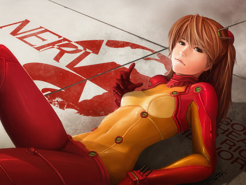 Anime Girl in Red Suit — Calm, Digital Art, Red Suit, Wall