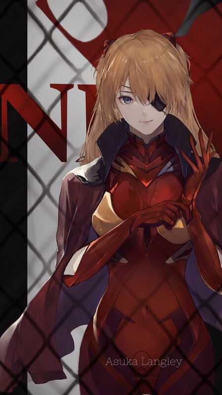 Anime Girl in Red Suit — Dramatic, Digital Art, Chain-link Fence