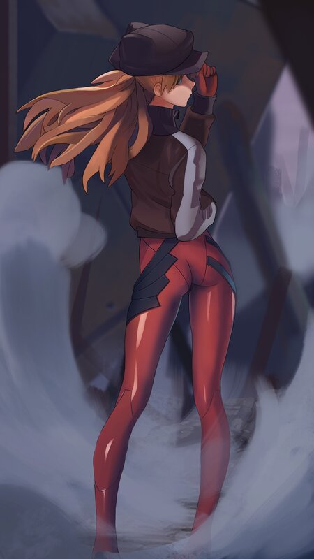 Anime Girl in Red Suit — Dramatic, Digital Art, Hat