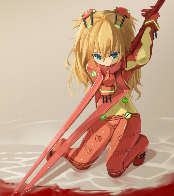 Anime Girl in Red Suit — Dramatic, Digital Art, Mecha Suit, Sword