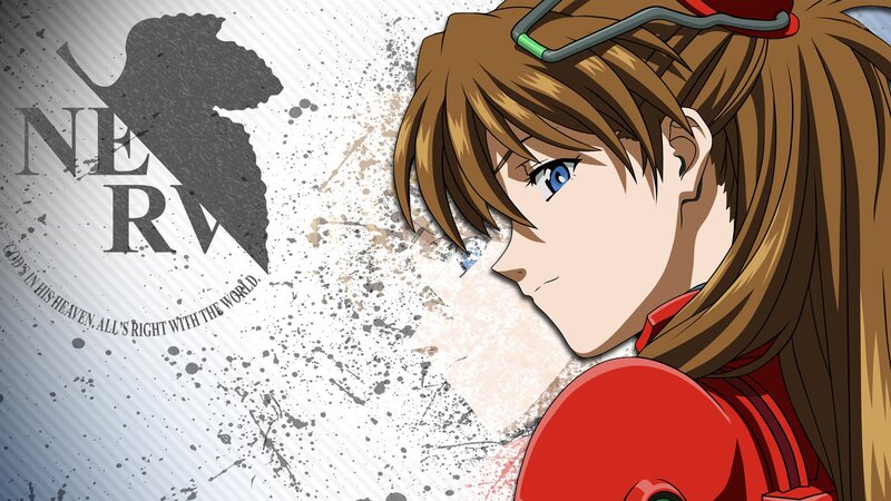 Anime Girl in Red Suit — Dramatic, Nerv Logo