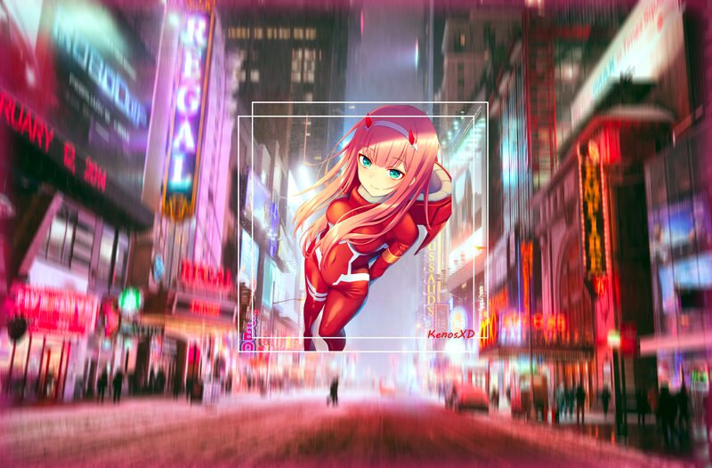Anime Girl in Red Suit — Dramatic, Night, Digital Art, Neon Signs